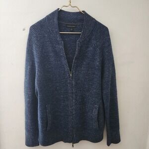 Banana Republic Mens XL Blue Wool Linen Blend Full Zip Ribbed Cardigan‎ Sweater